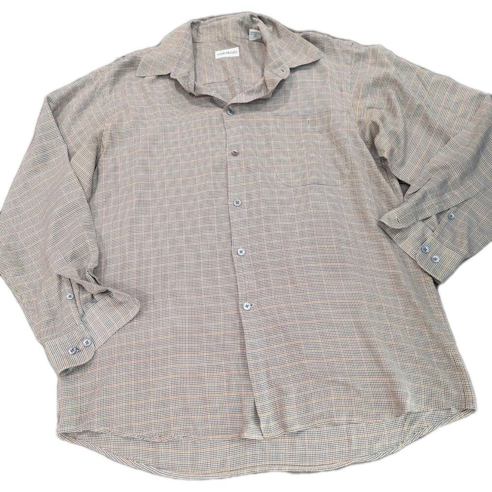 Vintage Barry Bricken Plaid Multicolor Long‎ Sleeve Mens Shirt Large Silk